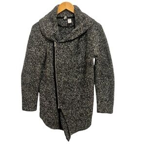 H&M Ultra Plush Wool Blend Collared Zip Up Black and Gray Cardigan Size S